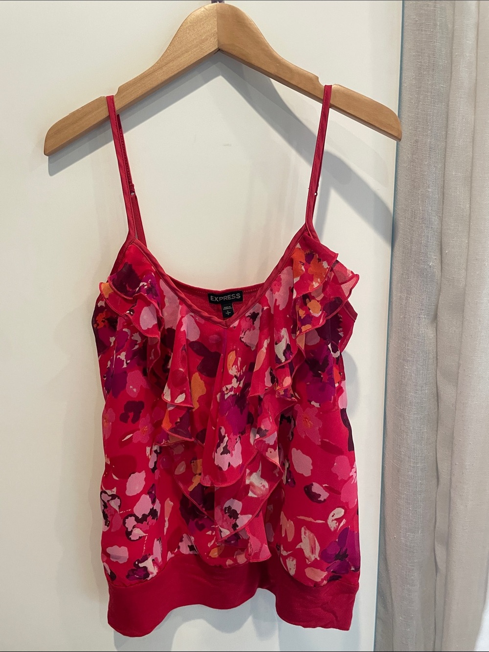Express Pink & Multicolor Floral Ruffle Camisole